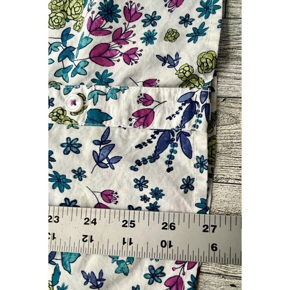 Appleseed Limited Edition Floral Flip Contrast Cuff Top Womens White 10 Office - Picture 10 of 15